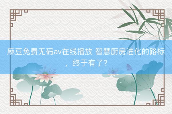 麻豆免费无码av在线播放 智慧厨房进化的路标，终于有了？