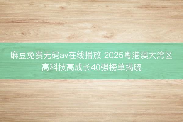 麻豆免费无码av在线播放 2025粤港澳大湾区高科技高成长40强榜单揭晓