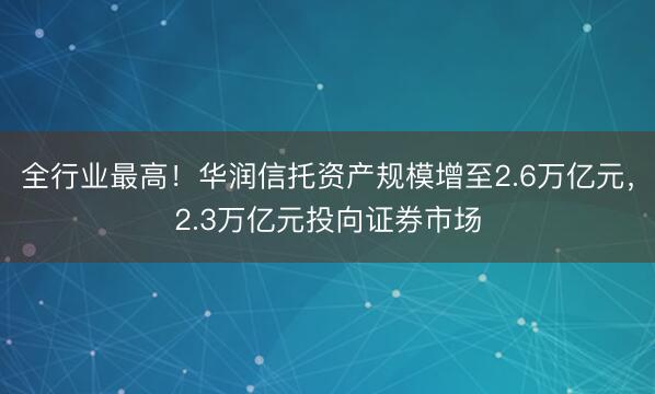 全行业最高！华润信托资产规模增至2.6万亿元，2.3万亿元投向证券市场