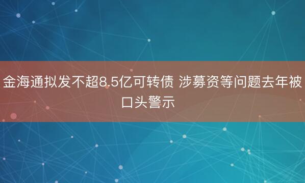 金海通拟发不超8.5亿可转债 涉募资等问题去年被口头警示  ​
