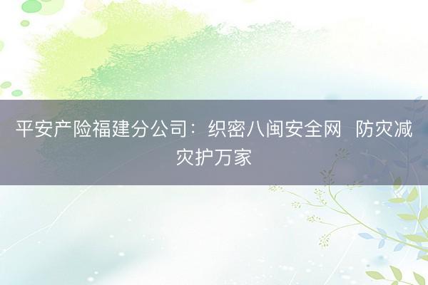 平安产险福建分公司：织密八闽安全网  防灾减灾护万家