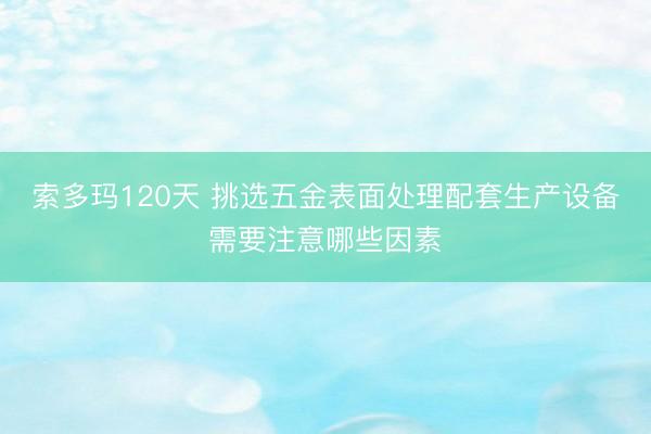 索多玛120天 挑选五金表面处理配套生产设备需要注意哪些因素