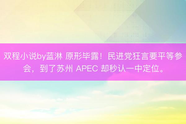 双程小说by蓝淋 原形毕露！民进党狂言要平等参会，到了苏州 APEC 却秒认一中定位。