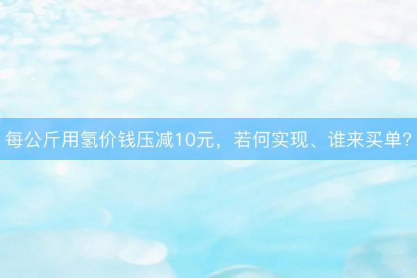 每公斤用氢价钱压减10元，若何实现、谁来买单？