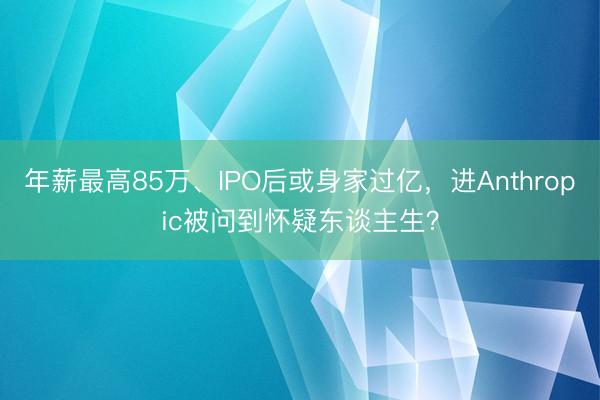 年薪最高85万、IPO后或身家过亿，进Anthropic被问到怀疑东谈主生？