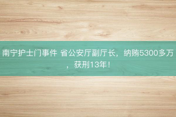 南宁护士门事件 省公安厅副厅长，纳贿5300多万，获刑13年！