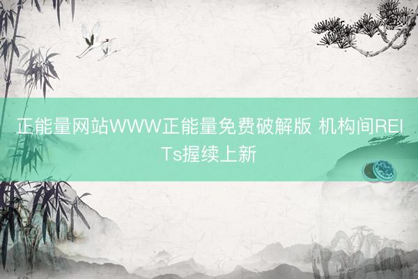 正能量网站WWW正能量免费破解版 机构间REITs握续上新