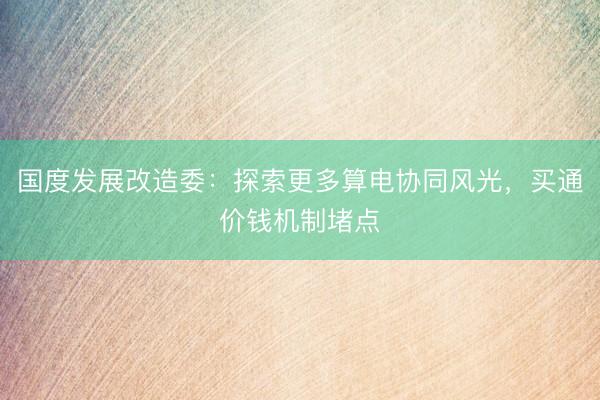 国度发展改造委:探索更多算电协同风光,买通价钱机制堵点